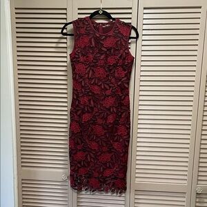 White House Black Market Burgundy Floral Midi Dress